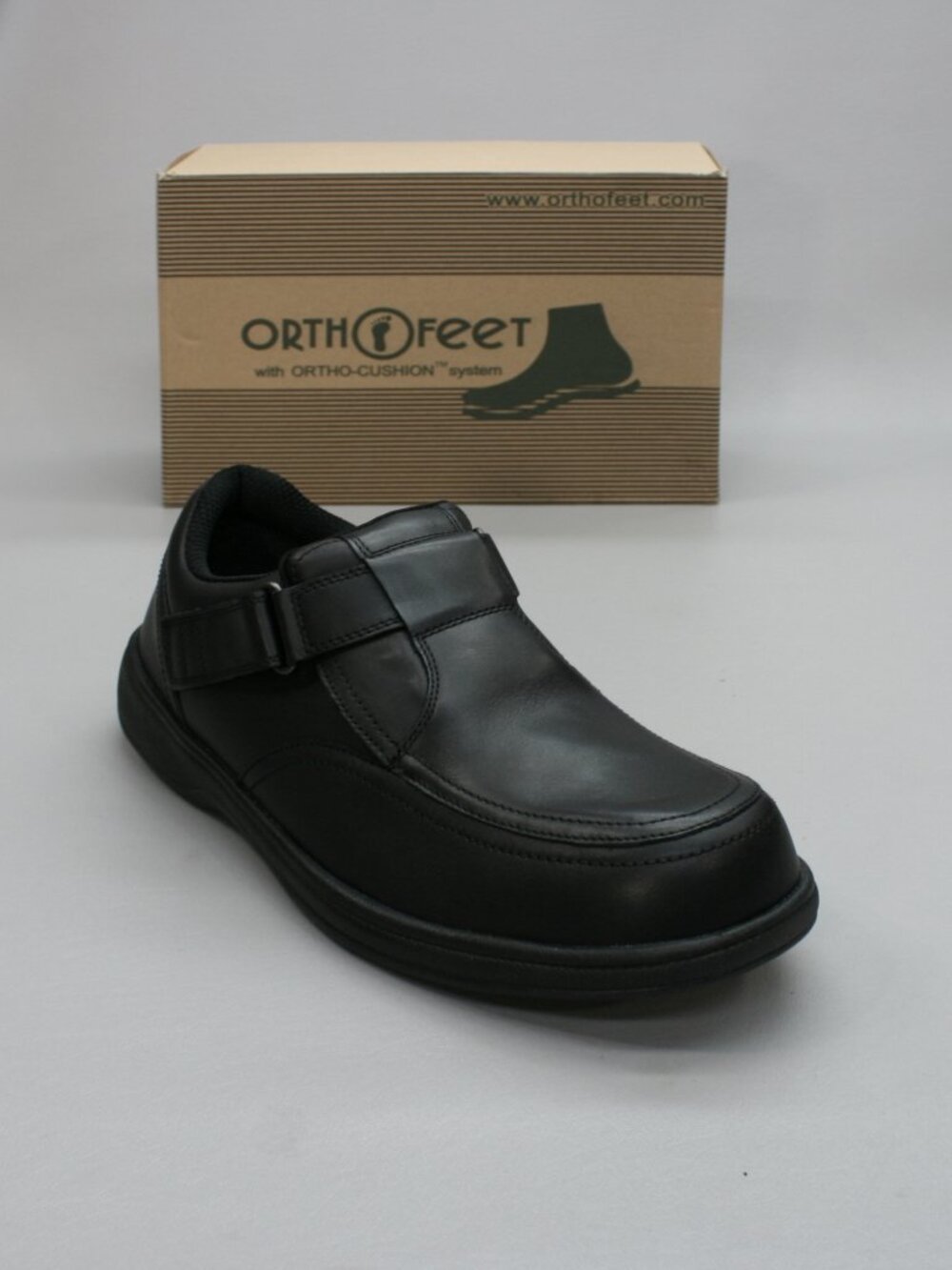 Orthofeet Men's 13 Wide 2E Carnegie 517 Black Leather Hook Loop Orthopedic Shoes